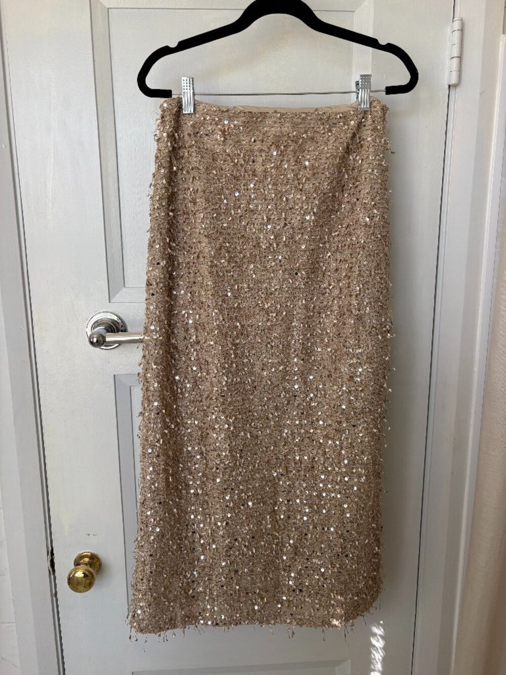 By Together Tan Sequin Textured Midi Skirt Size S